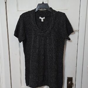 DRESSBARN Black/ Dark Grey Short Sleeve Knit Sweater Top Short Sleeve Petite XL
